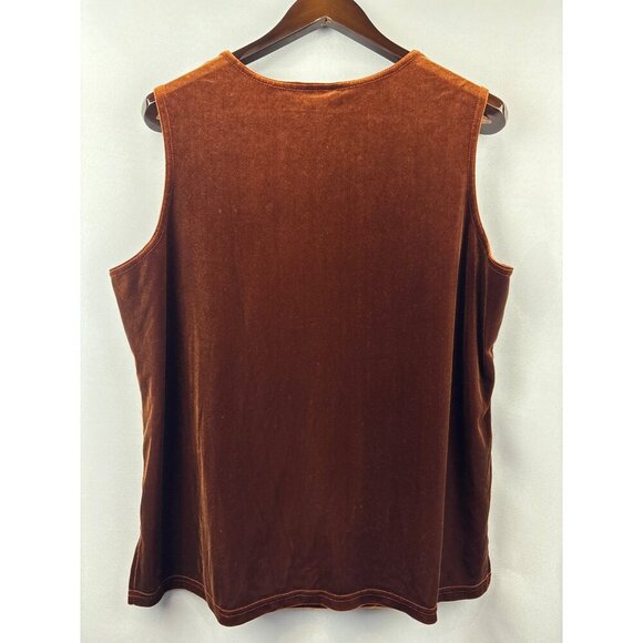 Women’s Maggie Sweet 1X Brown Velvet Sleeveless Blouse - Picture 3 of 5